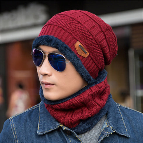 Mens Winter Beanie Hat Scarf Set